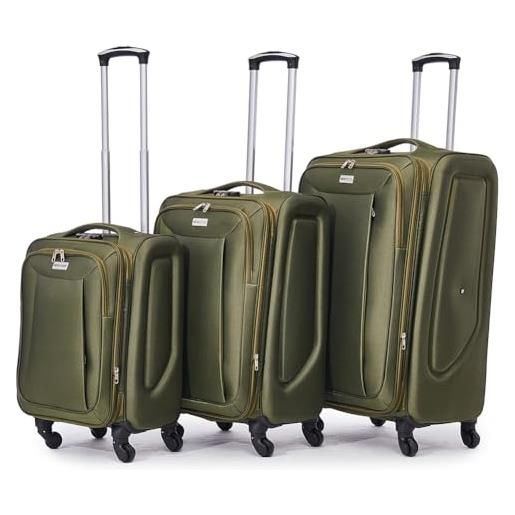 VERTICAL STUDIO tromso - set di 3 valigie in tessuto, 20, 24, 28, manico telescopico, lucchetto a combinazione, con valigetta per bagaglio a mano, facile da pulire e resistente, verde, trolley in
