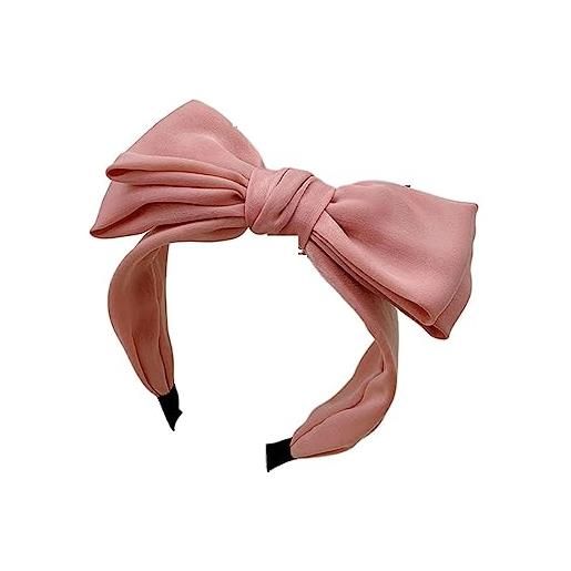 MOIKEN forcine capelli donna solid color fabric double layer big bow headband fashion hair accessories simple casual hairband hair band (color: pink)