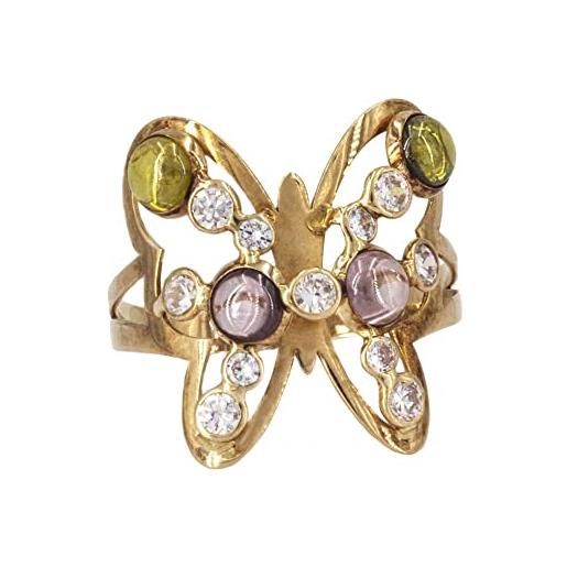 PRIORITY anello farfalla con zirconi in oro 18 carati, anello farfalla, anello da donna, anello elegante, anello con zirconi, regalo e oro giallo, 20, cod. 64710-20