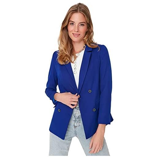 Trendyol regular doppiopetto plain tessuti blazer cappotto, blu navy, 42 donna