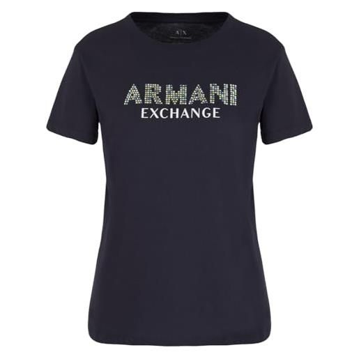 Emporio Armani armani exchange maglietta in jersey di cotone con logo rhinestone t-shirt, mirtillo, xxl donna