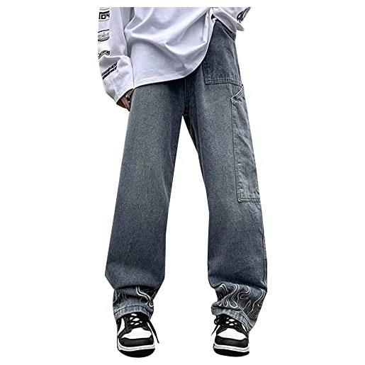 AIEOE jeans da ragazzo y2k baggy pantaloni a gamba larga, in denim, per adolescenti, hip hop, streetwear, vintage, casual, jeans dritto, taglio cargo s-3xl, c02# blu, l