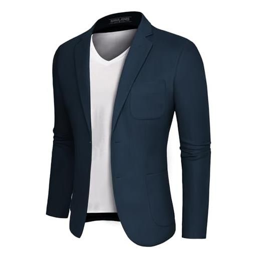 PJ PAUL JONES giacca casual da uomo con risvolto dentellato a due bottoni in cotone e lino, nero , s