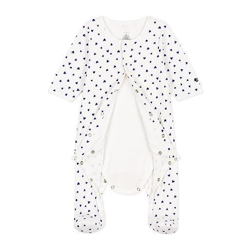 Petit Bateau a087p, body bimbo 0-24, bianco marshmallow/blu newbleu, 6 mesi