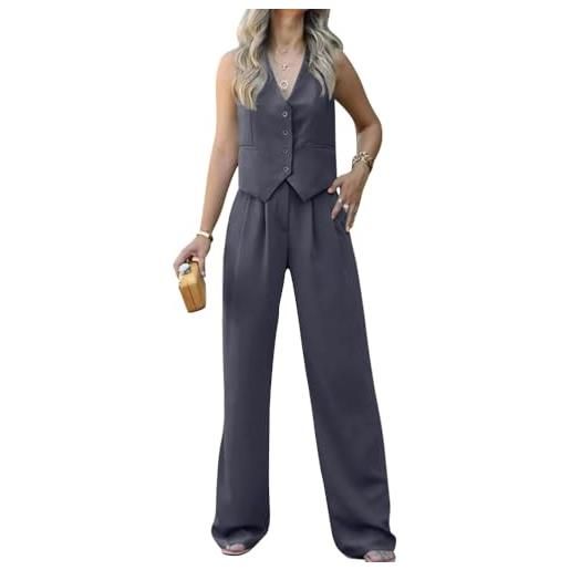 shownicer completo da donna eleganti estivi due pezzi tailleur pantalone tuta casual senza maniche gilet e blazer a vita alta pantaloni outfit streetwear b albicocca xxl