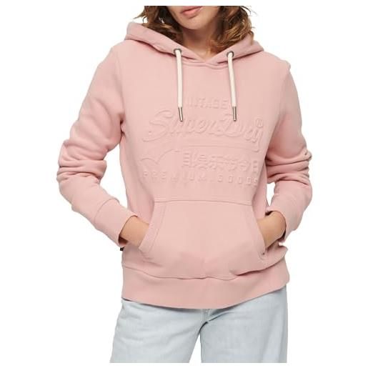 Superdry embossed vl hoodie felpa, vintage blush pink, 44 donna