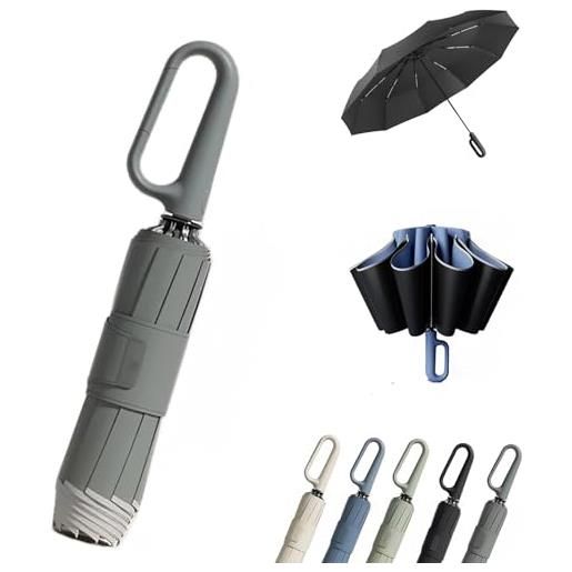 LEVDRO ombrello con fibbia ad anello, ombrello completamente automatico con fibbia ad anello, robusto antivento, portatile da viaggio, ombrello da viaggio piccolo compatto (blue)