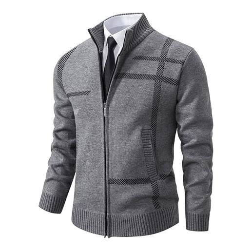 Dressnu cardigan lavorato a maglia da uomo casual slim con cerniera maglione, grigio chiaro, l