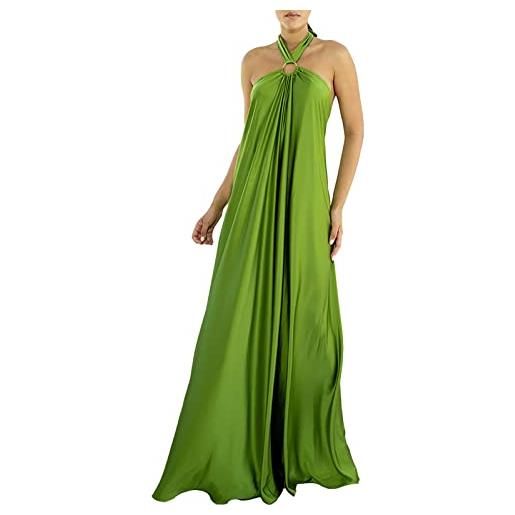 ADEYPCGD vestito donna elegante cerimonia abito donna abito da donna in raso lungo formale estivo con scollo all'americana e senza maniche con spacco laterale (green, m)