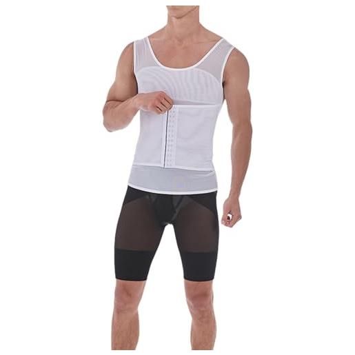 Amiweny mens compression shirt slimming body shaper vest, men's side breasted shapewear mesh breathable corset (xxl, white)