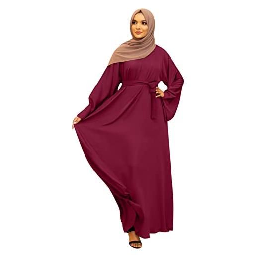 Fannyfuny abiti casuali da donna solid musulman dress flare sleeve abaya elegante abito arabo kaftan manica lunga abito solido abito neonata maniche lunghe (red, l)