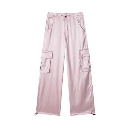 ARESU y2k pantaloni cargo estivi in ​​raso tasca pantaloni lunghi eleganti lucidi dritti arricciature casual rosa bianco blogger vestito chic-rosa-l