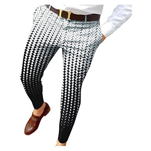 CUTeFiorino pantaloni a quadri da uomo con stampa lampo, pantaloni da uomo, casual, alla moda, pantaloni lunghi, bianco, xl