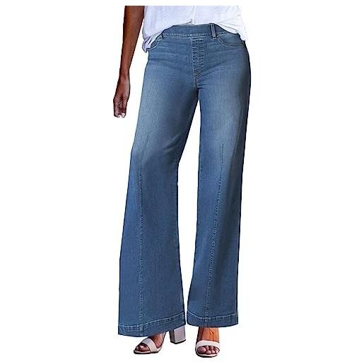 Generico jeans donna jeans felpati donna pantaloni da donna in denim a gamba larga a vita alta con elastico in vita ed effetto pantaloni a (black, xxl)