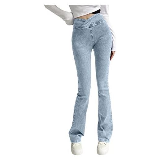 Shiningupup pantaloncini donna jeans dall'autunno all'inverno pantaloni a vita alta elastici da donna pantaloni a zampa di jeans attillati slim fit pantaloni donna estivi cotone leggero taglie 4.99