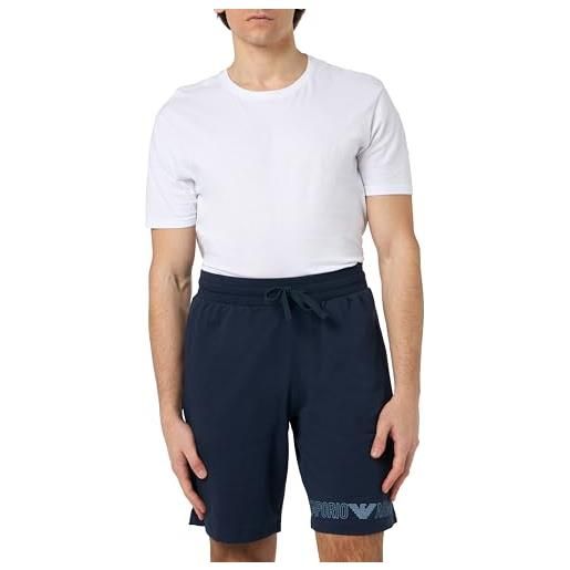Emporio Armani all over logo terry loungewear bermuda shorts, pantaloni della tuta uomo, blu (marine), l