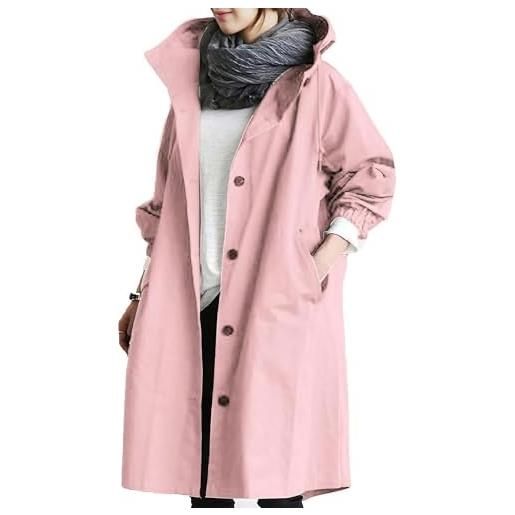 ELDEMA trench da donna con cappuccio, giacca a vento oversize con cappuccio resistente all'acqua, giacca antipioggia lunga casual allentata (s, rosa)