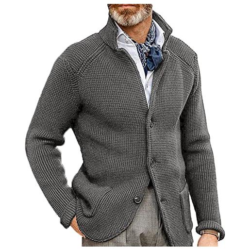 BROLEO giacca da uomo in puro colore, giacca da uomo con scollo a v, colletto alla coreana, per feste e viaggi, grigio, xxx-large