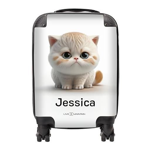 LIVE x MAINTAIN valigia personalizzata per bambini, con nome e testo, leggera, con 4 ruote girevoli, custodia rigida per cabina e bagaglio per bambini, 44 cm - 29 l, gatto carino. , kids carry-on 44cm