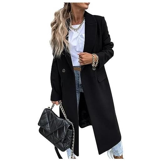FRESQA cappotto lungo di lana da donna autunnale cappotto nero da donna moda retrò cappotto a maniche lunghe cappotto blu cappotto casual da strada invernale da indossare