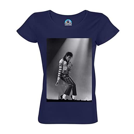 French Unicorn maglietta da donna girocollo in cotone bio michael jackson photo concert nero e bianco chanteur pop star celebrite, blu, xl