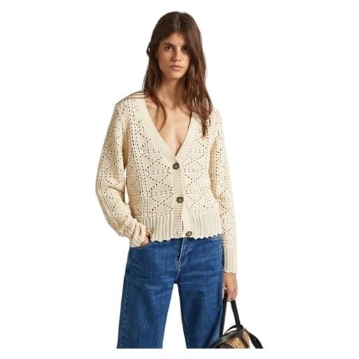 Pepe Jeans grace cardigan, maglione cardigan donna, beige (antique lace beige), l