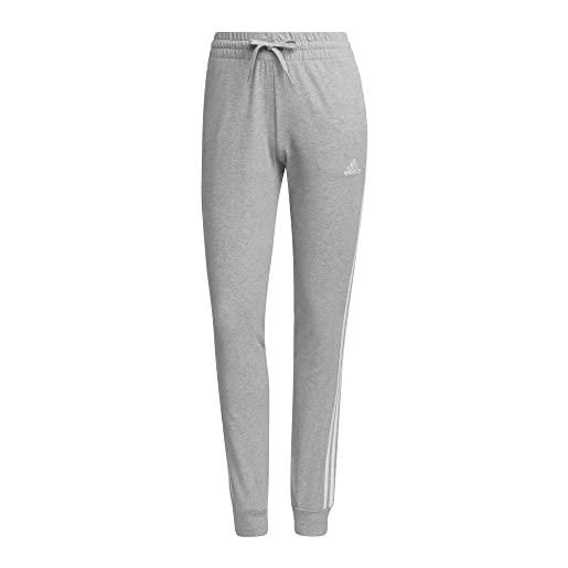 adidas essentials single jersey 3-stripes joggers pantaloni sportivi, medium grey heather/white, l tall donna
