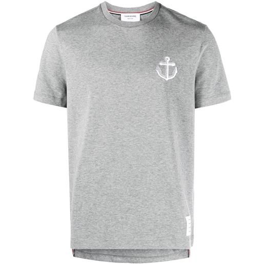 Thom Browne anchor-embroidered cotton t-shirt - grigio