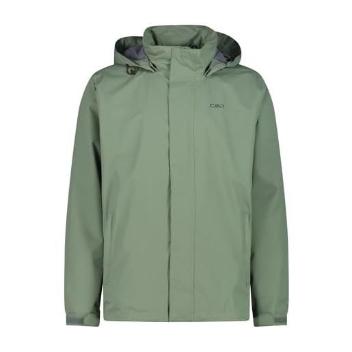 CMP - giacca da pioggia antistrappo da uomo con cappuccio removibile, salvia, 54