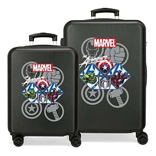 Hasbro marvel avengers the avengers heroes set di valigie nere 55/65 cm abs rigido con combinazione laterale 90l 7,54 kg 4 doppie ruote bagaglio a mano