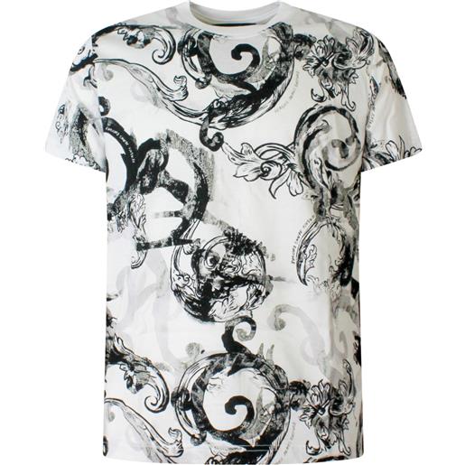 VERSACE JEANS COUTURE t-shirt bianca con fantasia all over per uomo