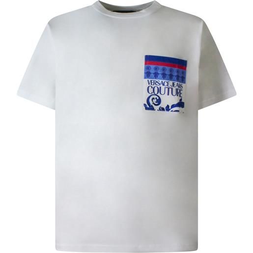 VERSACE JEANS COUTURE t-shirt bianca con taschino per uomo
