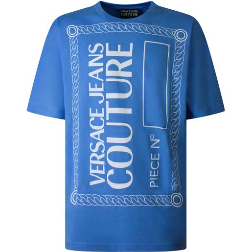 VERSACE JEANS COUTURE t-shirt celeste con logo centrale per uomo