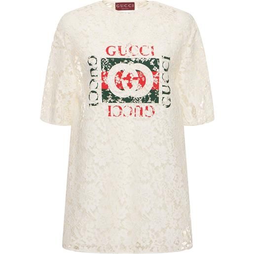 GUCCI top di pizzo floreale in misto cotone con stampa