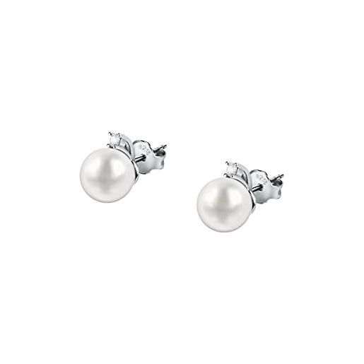Bluespirit b-classic orecchini donna in argento 925, perla bianca, zirconi, idee regalo, idee regalo - p. 25c901001900