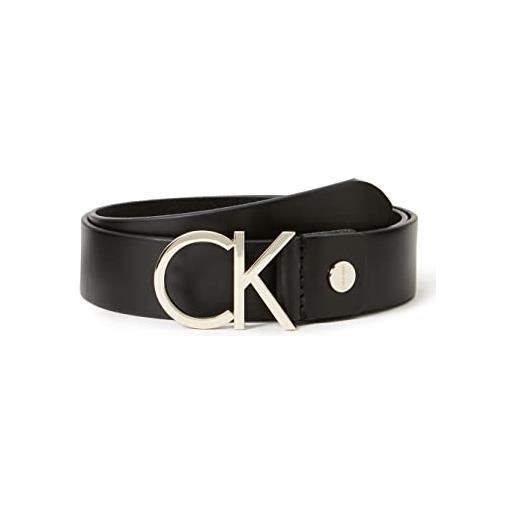 Calvin Klein Jeans calvin klein cintura donna ck logo belt 3.5 cm cintura in pelle, nero (black leather/light gold buckle), 85 cm