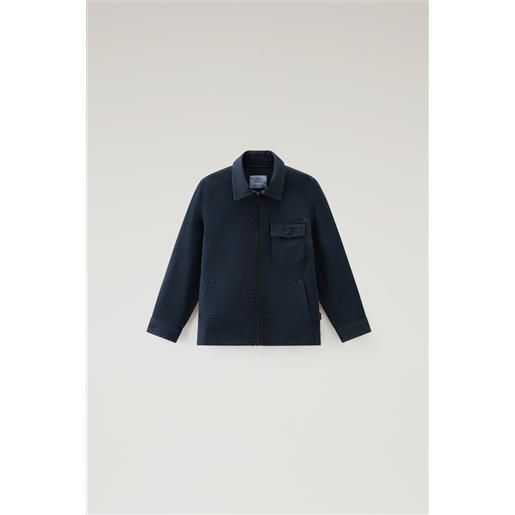 Woolrich giacca a camicia da bambino in cotone elasticizzato tinta in capo blu taglia 6