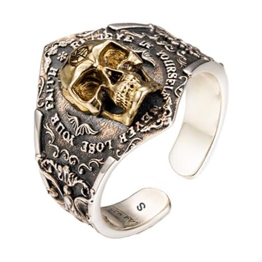 ForFox anello teschio d'oro anello mignolo in argento sterling 925 con fleur de lis per uomo ragazzo taglia m regolabile