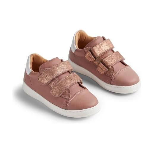Wheat sneaker con doppio velcro velo-unisex-vera pelle, scarpe da ginnastica bambini, 2021 old rose, 33 eu