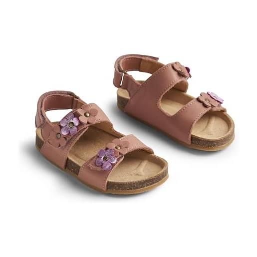 Wheat sandalo in sughero senza punta clara con fiori-unisex-vera pelle, scarpe per chi inizia a camminare bambini, 9002 cognac, 29 eu
