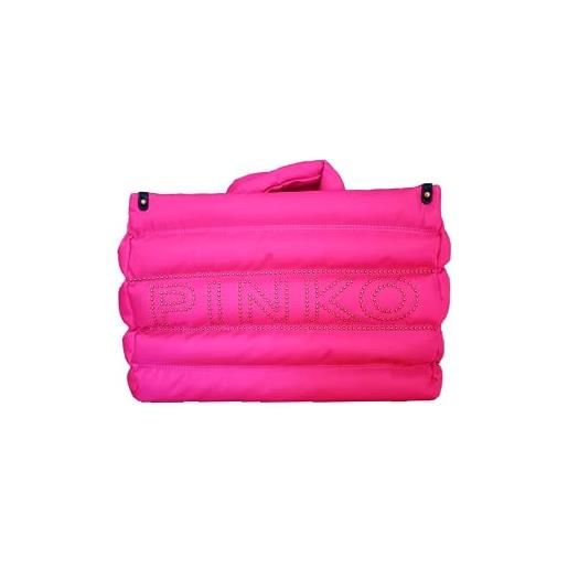 Pinko shopper nylon riciclato + micr, borsa donna, x36q_petrolio pacifico-antique gold, u
