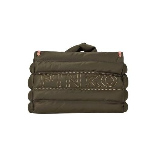 Pinko shopper nylon riciclato + micr, borsa donna, x36q_petrolio pacifico-antique gold, u
