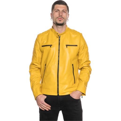 Leather Trend u05 - biker uomo giallo in vera pelle