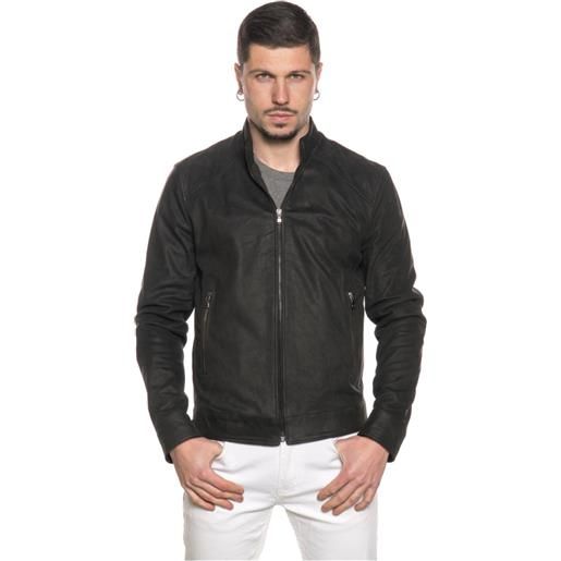 Leather Trend u08 - giacca uomo nera in vera pelle camoscio
