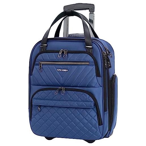 KROSER carry on sottosella multi-funzionale, 40,6 cm sottosella leggera valigia per la notte per le donne, blu