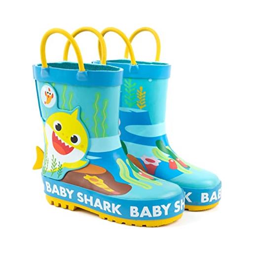 Baby Shark wellies bambini bambini | girls boys animated singing shark family song rain wellington boots with 3d fin | scarpe da passeggio resistenti all'acqua giallo blu