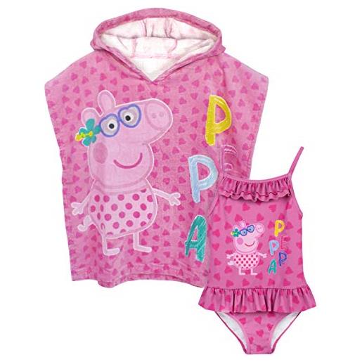 Peppa Pig set poncho costume da bagno e asciugamano con cappuccio per ragazze 4-5 anni
