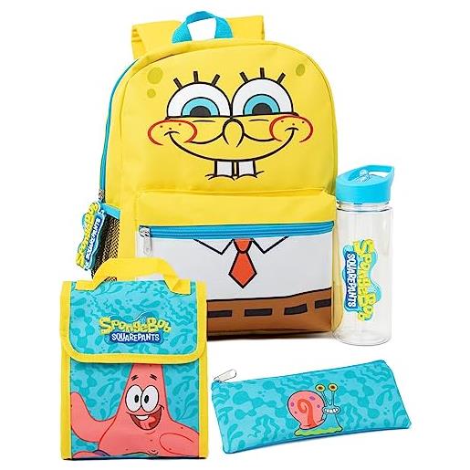 Spongebob squarepants zaino per bambini | zaino per la scuola blu giallo patrick gary merchandise astuccio con logo bottiglia d'acqua | zaino per spettacoli televisivi regali, multicolore, taglia