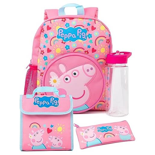 Peppa Pig kids 4 piece zaino set | girls boys animated george pig hearts pink rucksack lunch bag pencil case water bottle regali per borse per il ritorno a scuola