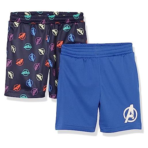 Amazon Essentials disney | marvel | star wars pantaloncini sportivi in tessuto a rete bambini e ragazzi, pacco da 2, avengers logo, 2 anni